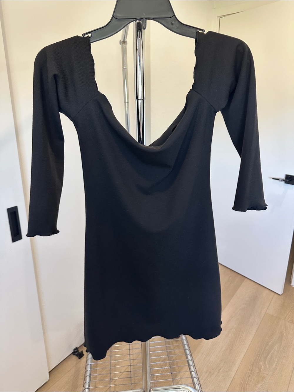 Black Long-Sleeve Cowl Neck Mini Dress
